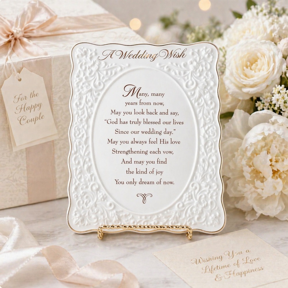 Hallmark "A Wedding Wish" Porcelain Plaque Gold Trim Easel‎ Back WFR3317 VTG 90s